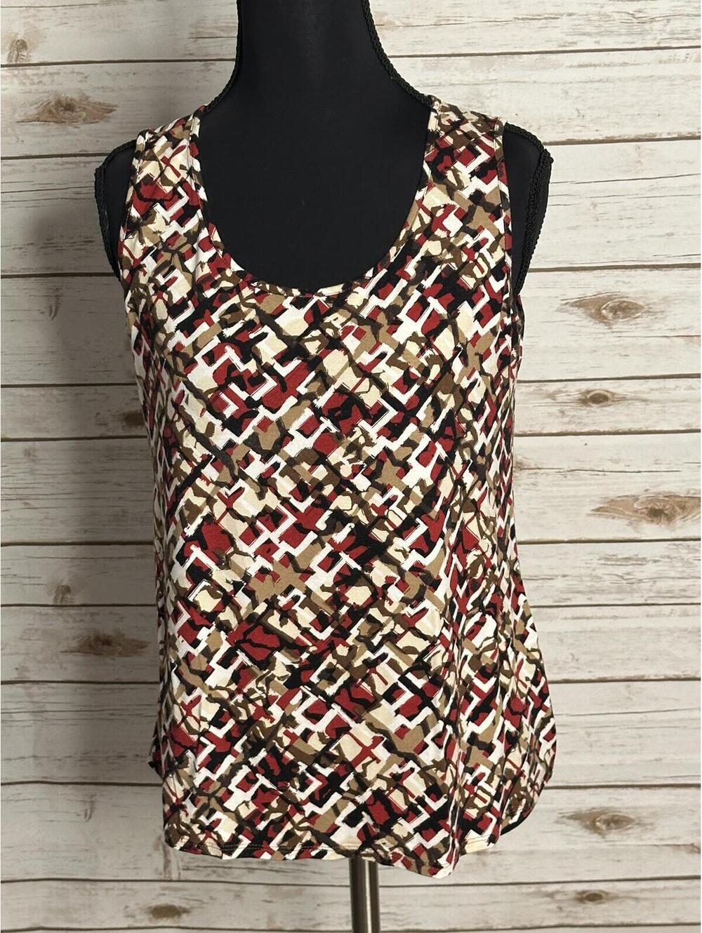 J. Jill Wearever Collection sleeveless tank top XS abstract geometric red black